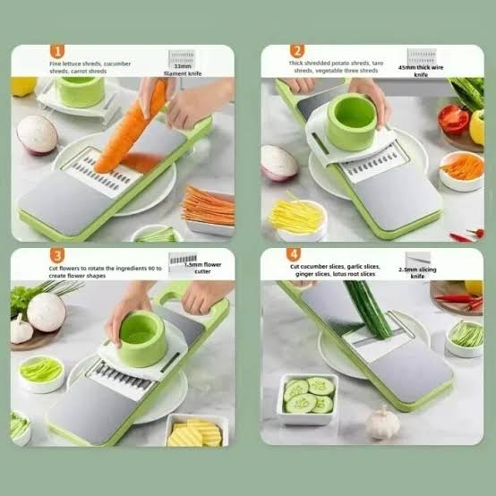 Multifunctional Vegetable Cutter & Slicer Set โ Stainless Steel Mandoline Slicer with 5 Interchangeable Blades