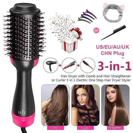 3-in-1 One Step Hot Air Brush Hair Dryer & Styler – Drying, Straightening & Volumizing Brush