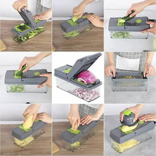 16-In-1 Multifunctional Vegetable Chopper & Slicer With Colander Basket And Storage Container – Heavy-Duty Food Cutter & Dicer For Onion, Potato, Carrot, Garlic & More