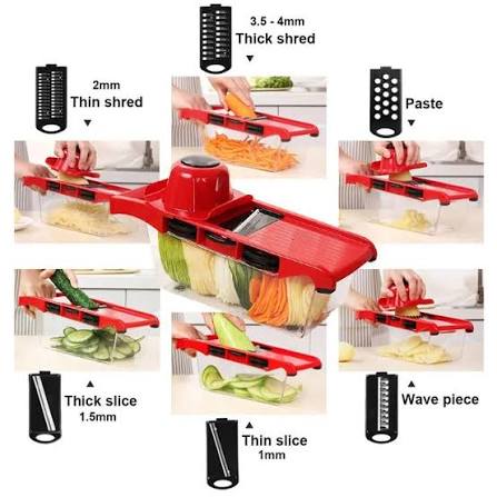 10 in 1 Mandoline Slicer Vegetable Cutter with Stainless Steel Blade Manual Potato Peeler Carrot Cheese Grater Dicer Kitchen Tool-Pink with box