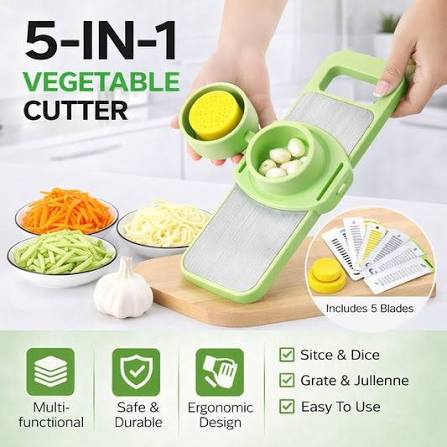 Multifunctional Vegetable Cutter & Slicer Set – Stainless Steel Mandoline Slicer with 5 Interchangeable Blades