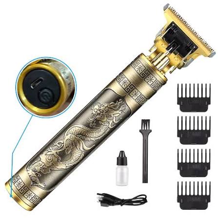 Vintage T9 Metal Body Hair Trimmer for Men – USB Rechargeable Professional Hair Clipper | Precision Beard, Hair & Detailing Grooming Tool