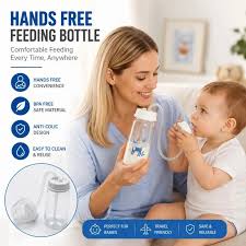 Baby Hands-Free Feeder Bottle 150ml | BPA-Free Anti-Colic Self Feeding Baby Bottle with Straw Brush (Random Color)