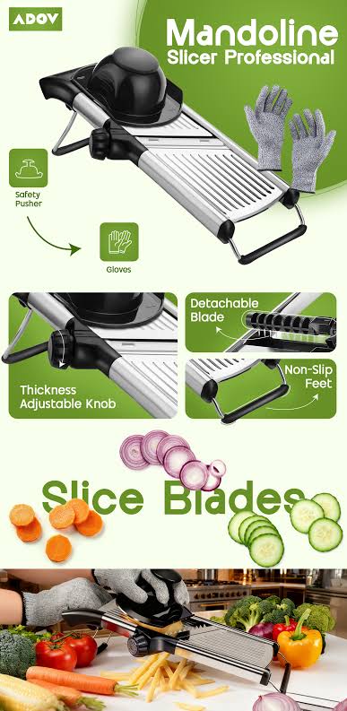 Safe-Slice Vertical Mandoline Slicer – Multi-Purpose Vegetable Cutter & Julienne Tool with Adjustable Thickness