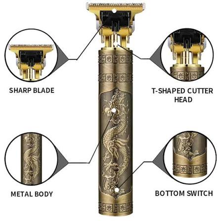Vintage T9 Metal Body Hair Trimmer for Men – USB Rechargeable Professional Hair Clipper | Precision Beard, Hair & Detailing Grooming Tool