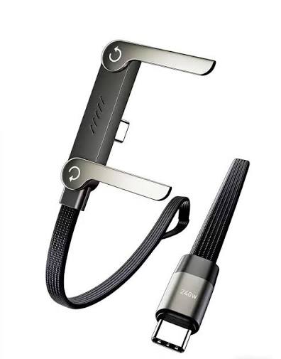 240W 2-in-1 Data Cable With Stand | 1.5 Meter C to C USB Data Cable | Fast Charging Nylon Braided Mobile Cable