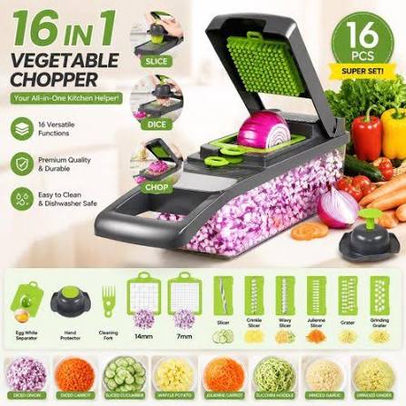 16-In-1 Multifunctional Vegetable Chopper & Slicer With Colander Basket And Storage Container – Heavy-Duty Food Cutter & Dicer For Onion, Potato, Carrot, Garlic & More