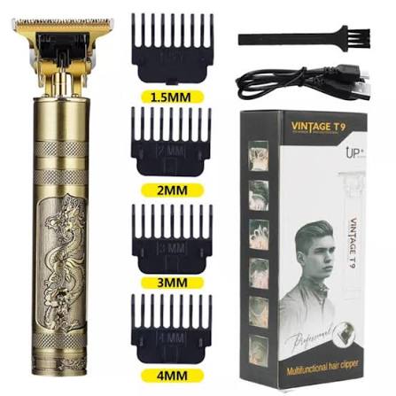 Vintage T9 Metal Body Hair Trimmer for Men – USB Rechargeable Professional Hair Clipper | Precision Beard, Hair & Detailing Grooming Tool