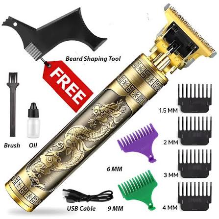 Vintage T9 Metal Body Hair Trimmer for Men – USB Rechargeable Professional Hair Clipper | Precision Beard, Hair & Detailing Grooming Tool