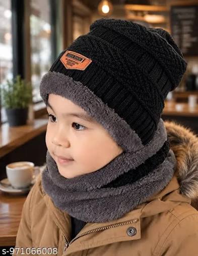 Wool Cap With Neck Warmer | Beanie And Scarf Set With Fleece Mask | Winter Thermal Wool Cap For Men And Women - black.