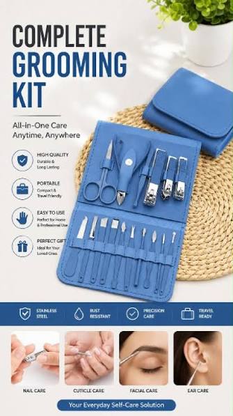 16-in-1 Stainless Steel Nail Care Kit – Manicure & Pedicure Tool Set (Random Color) - Manicure Kit
