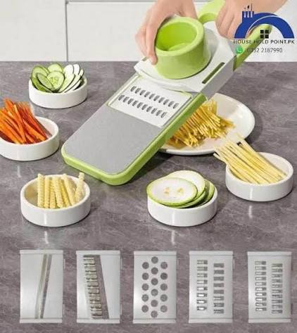 Multifunctional Vegetable Cutter & Slicer Set – Stainless Steel Mandoline Slicer with 5 Interchangeable Blades