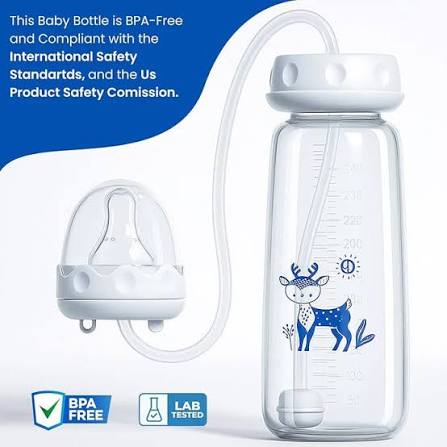 Baby Hands-Free Feeder Bottle 150ml | BPA-Free Anti-Colic Self Feeding Baby Bottle with Straw Brush (Random Color)