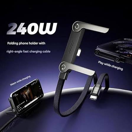 240W 2-in-1 Data Cable With Stand | 1.5 Meter C to C USB Data Cable | Fast Charging Nylon Braided Mobile Cable