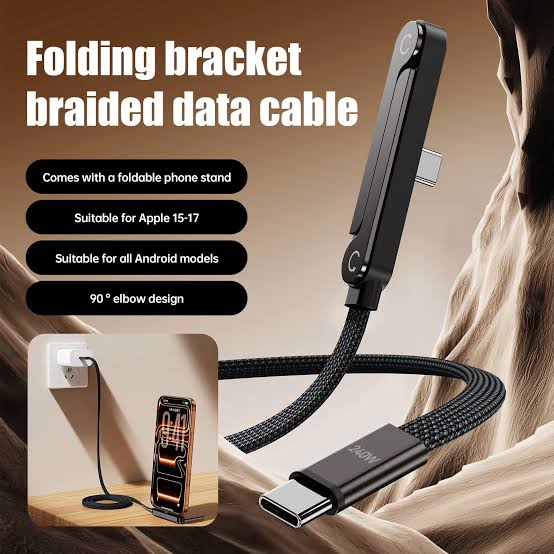 240W 2-in-1 Data Cable With Stand | 1.5 Meter C to C USB Data Cable | Fast Charging Nylon Braided Mobile Cable